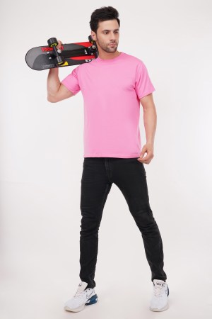 Pink Plain Regular T-Shirt For Men - Image 2