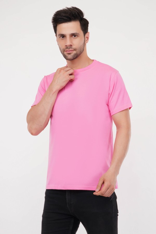 Pink Plain Regular T-Shirt For Men - Image 5