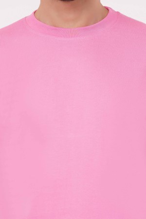 Pink Plain Regular T-Shirt For Men - Image 3