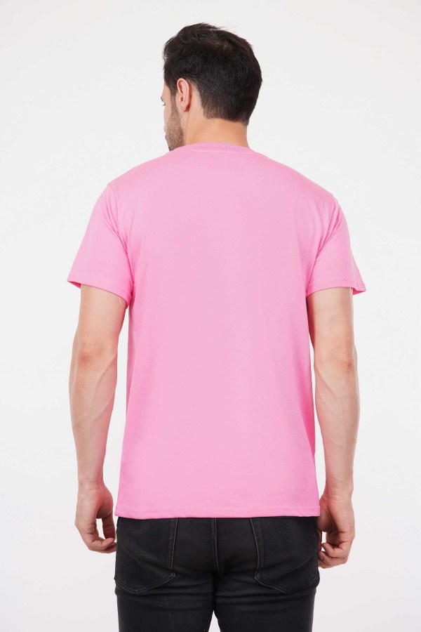 Pink Plain Regular T-Shirt For Men - Image 6