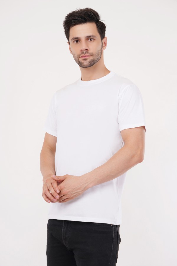 White Plain Regular T-Shirt For Men - Image 5