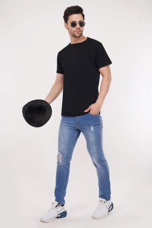 Black Plain Regular T-Shirt For Men - Image 2