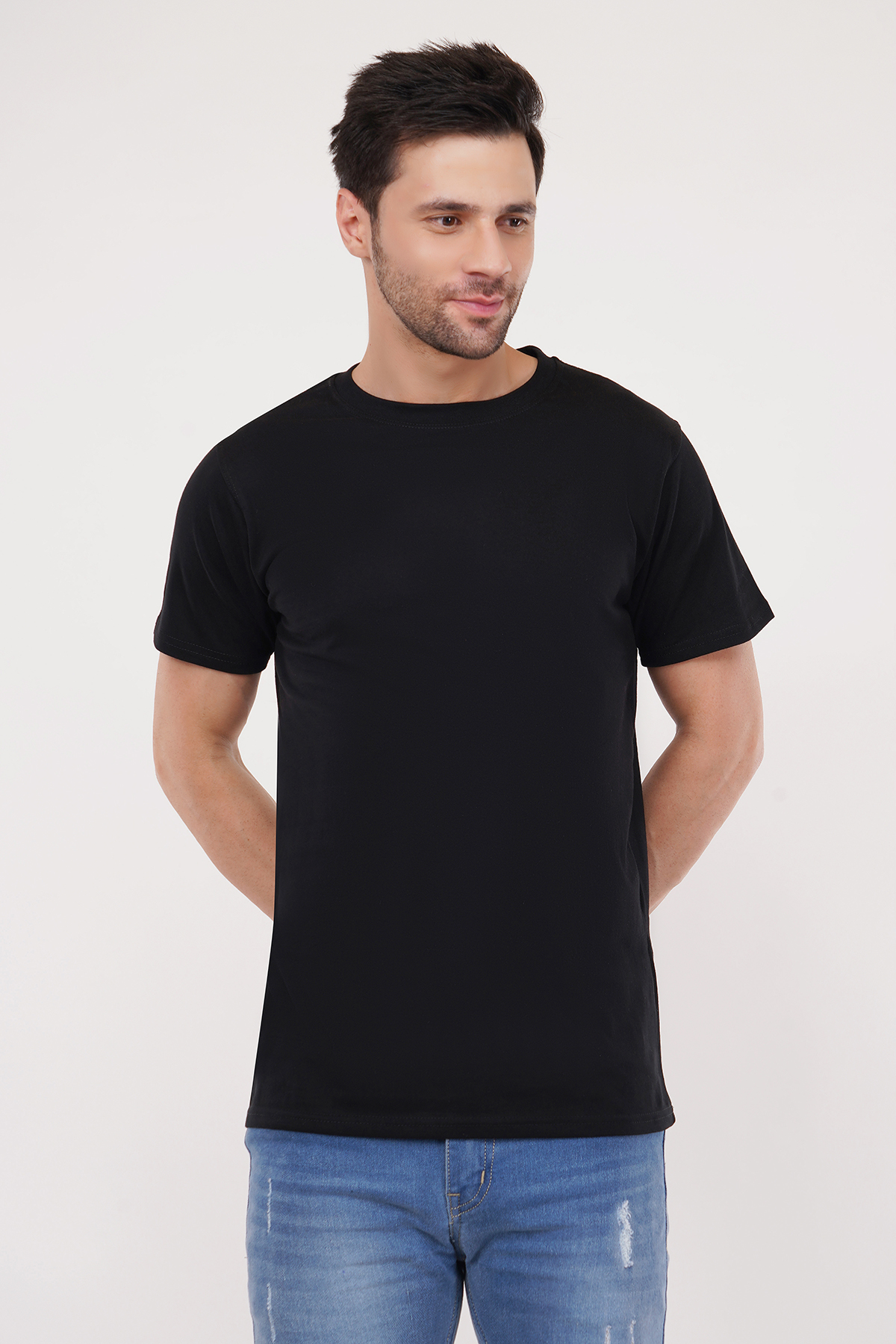Black Plain Regular T-Shirt For Men