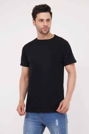 Black Plain Regular T-Shirt For Men - Image 5