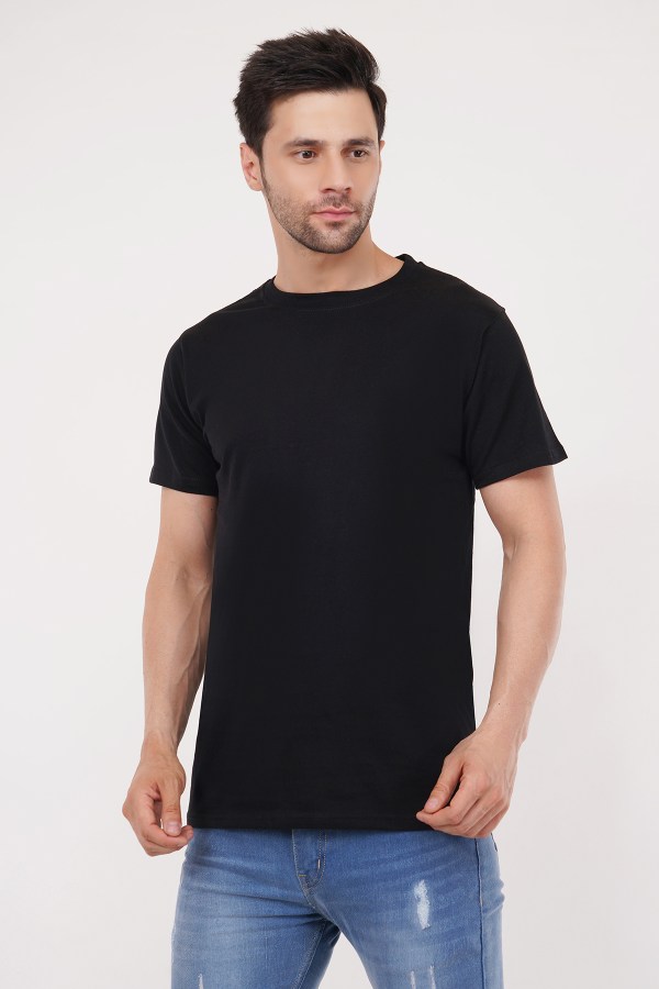 Black Plain Regular T-Shirt For Men - Image 5