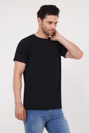 Black Plain Regular T-Shirt For Men - Image 4