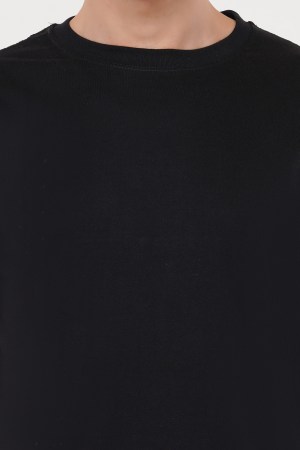 Black Plain Regular T-Shirt For Men - Image 3