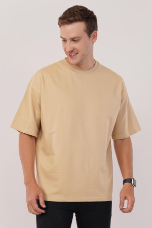 Beige plain Oversized T-Shirt For Men