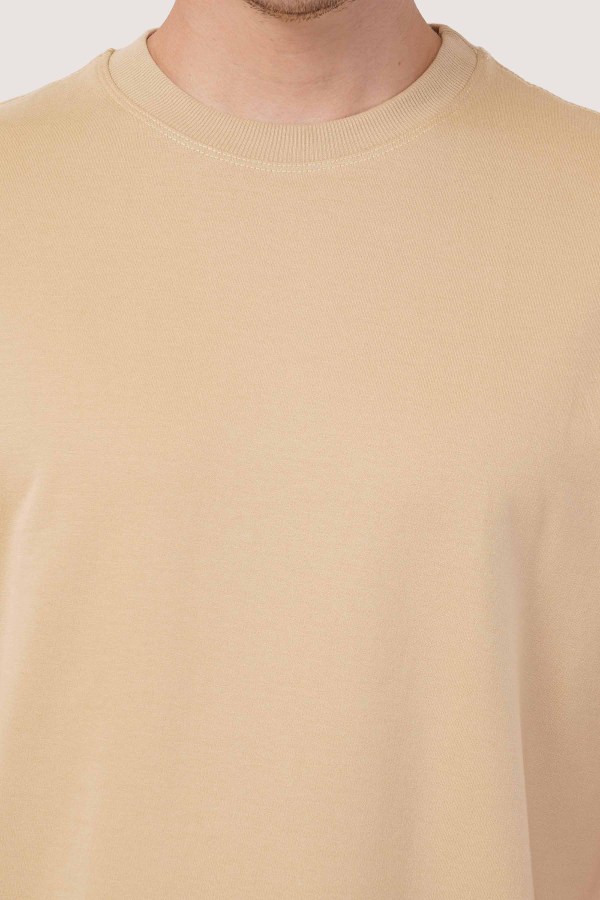 Beige plain Oversized T-Shirt For Men - Image 2