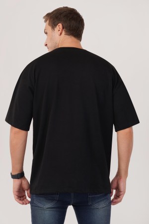 Black Plain Oversized T-Shirt For Men - Image 6