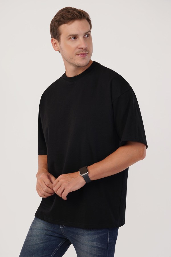 Black Plain Oversized T-Shirt For Men - Image 5