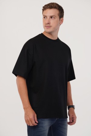 Black Plain Oversized T-Shirt For Men - Image 4