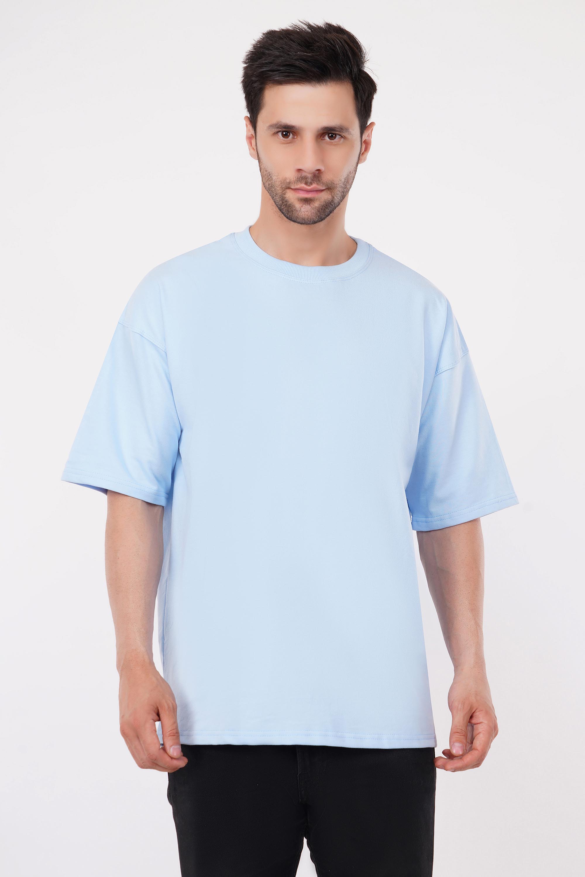 Light Blue Plain Oversized T-Shirt For Men