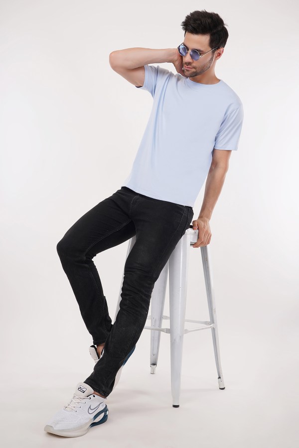Light Blue Plain Regular T-Shirt For Men - Image 2