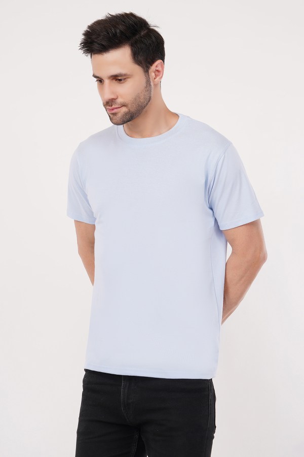 Light Blue Plain Regular T-Shirt For Men - Image 5