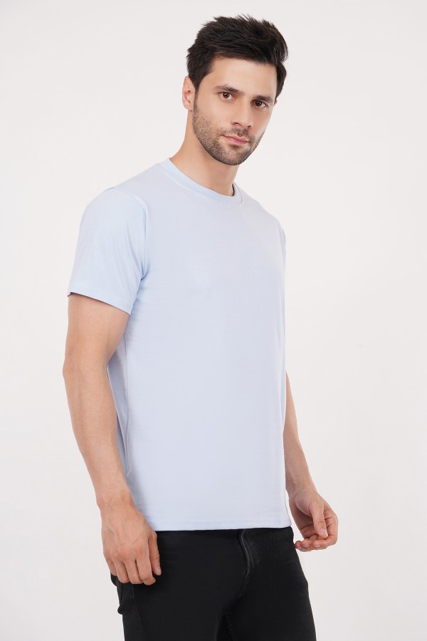 Light Blue Plain Regular T-Shirt For Men - Image 4