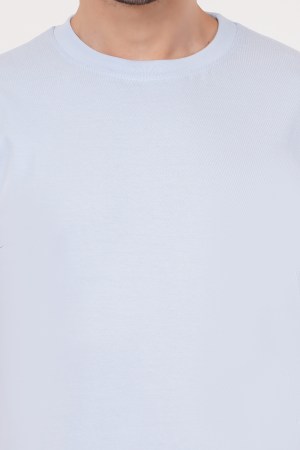 Light Blue Plain Regular T-Shirt For Men - Image 3