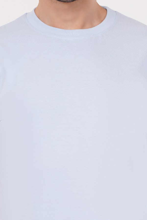 Light Blue Plain Regular T-Shirt For Men - Image 3