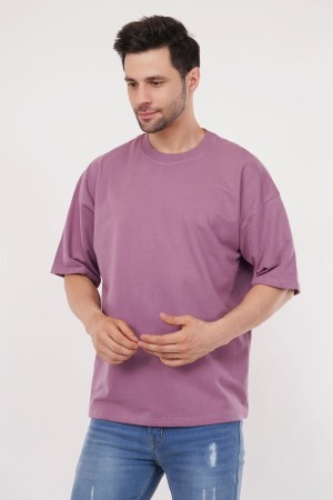 Purple Plain Oversized T-Shirt For Men - Image 5