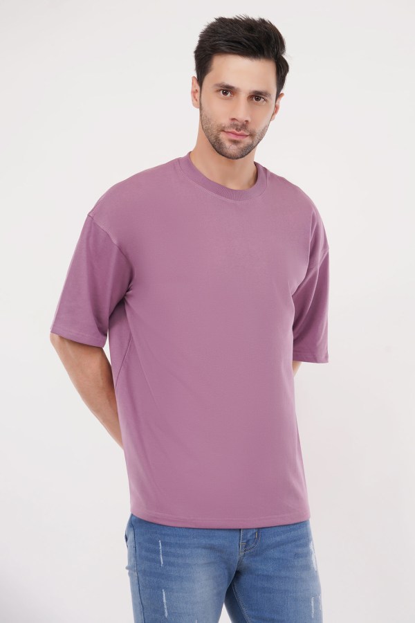 Purple Plain Oversized T-Shirt For Men - Image 4