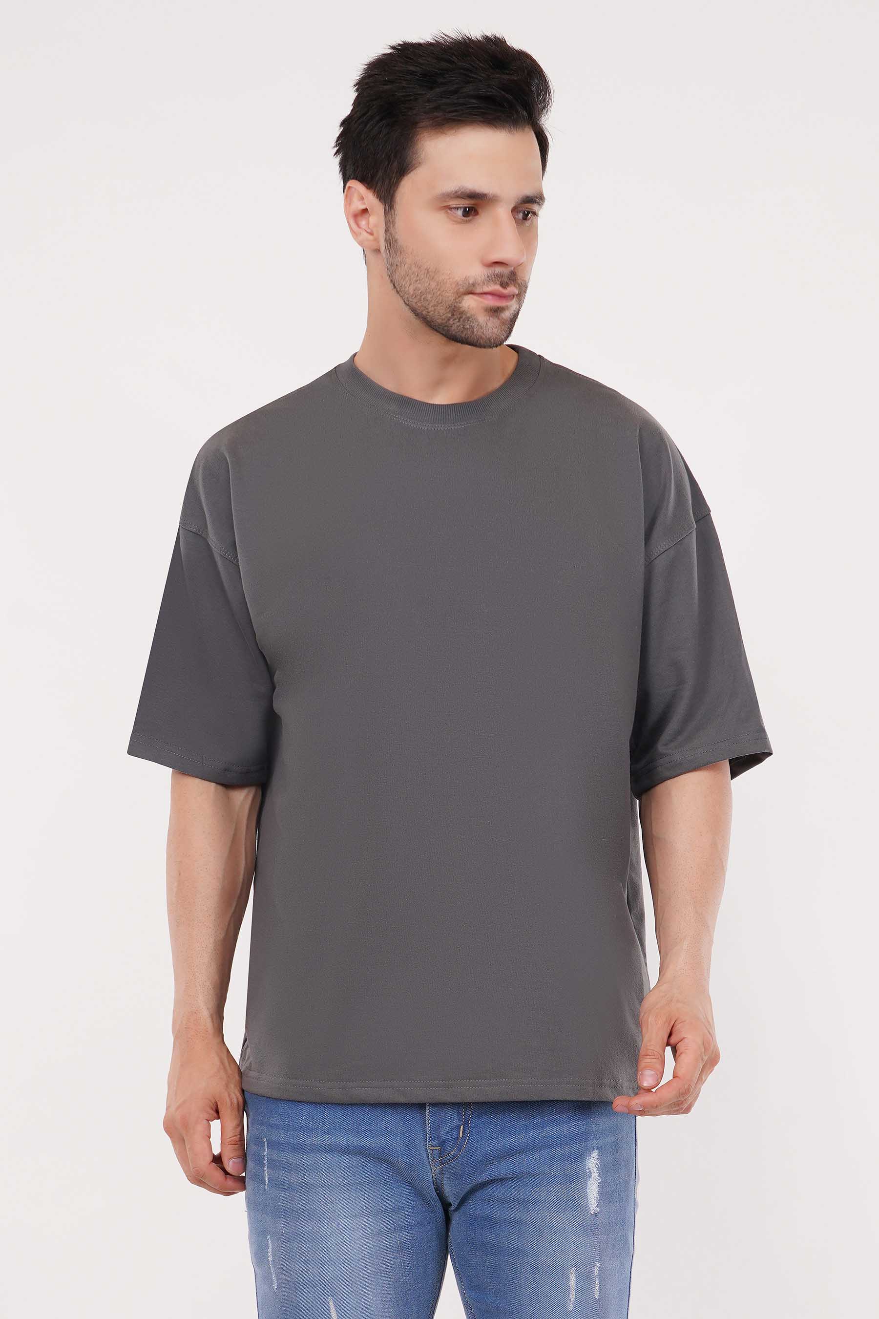 Solid Pearl Grey Plain Oversized T-Shirt