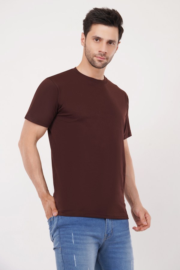 Brick Brown Plain Regular T-Shirt - Image 5