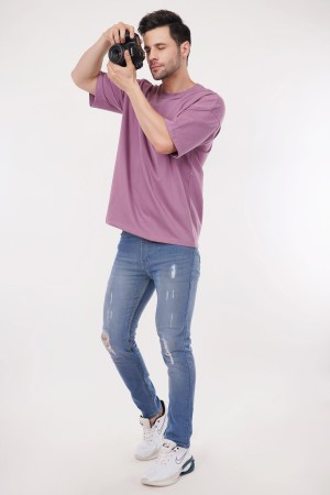Purple Plain Oversized T-Shirt For Men - Image 2