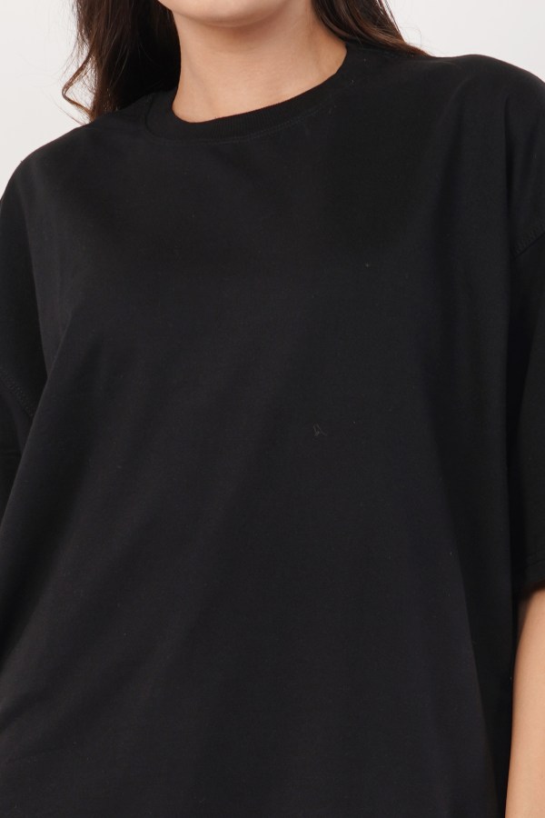 Black Plain Oversized T-Shirt For Women - Image 3