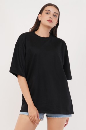 Black Plain Oversized T-Shirt For Women
