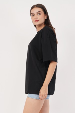 Black Plain Oversized T-Shirt For Women - Image 4