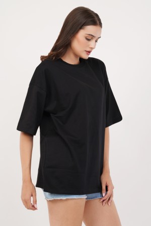 Black Plain Oversized T-Shirt For Women - Image 5