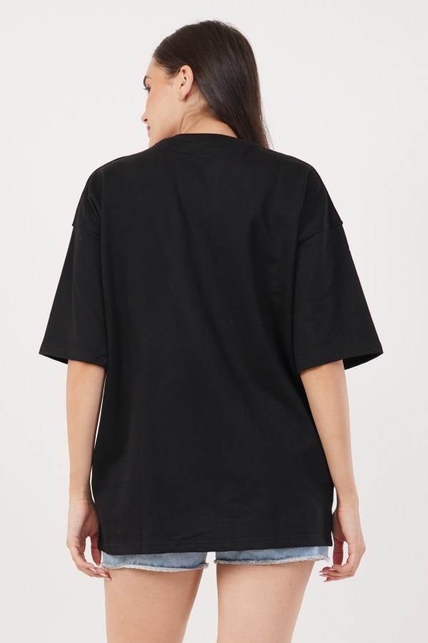 Megumi Black Oversized T-Shirt For Women - Image 4