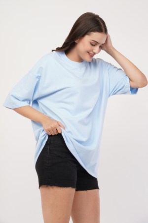 Light Blue Plain Oversized T-Shirt For Women
