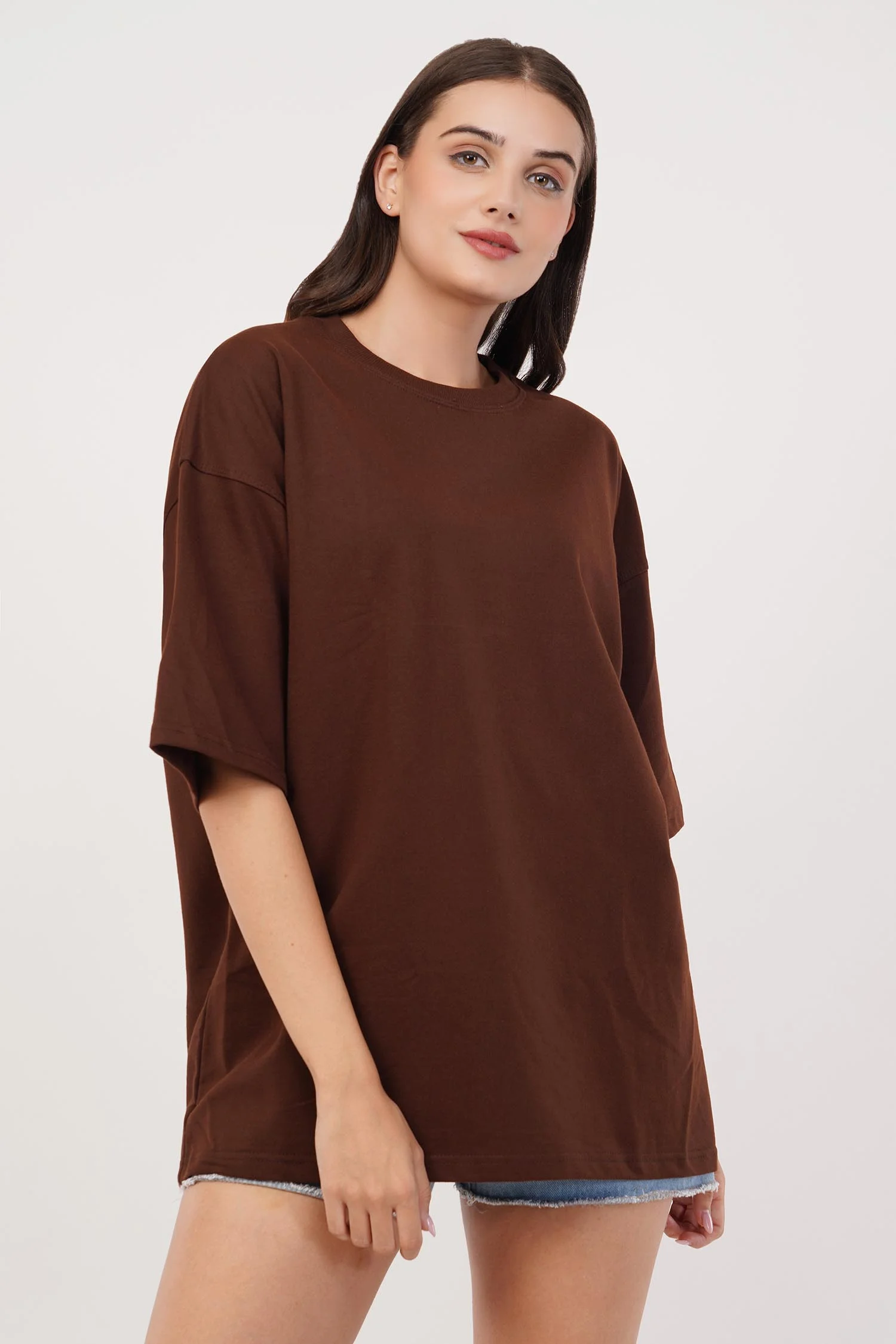 Brown Plain Oversized T-Shirt For Women