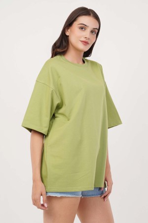 Green Plain Oversized T-Shirt For Women