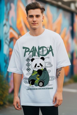 Panda White Oversized T-Shirt For Men