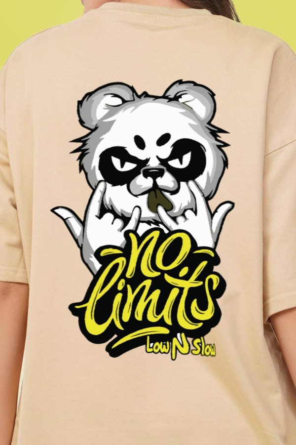 Panda Beige Oversized T-Shirt For Women - Image 4
