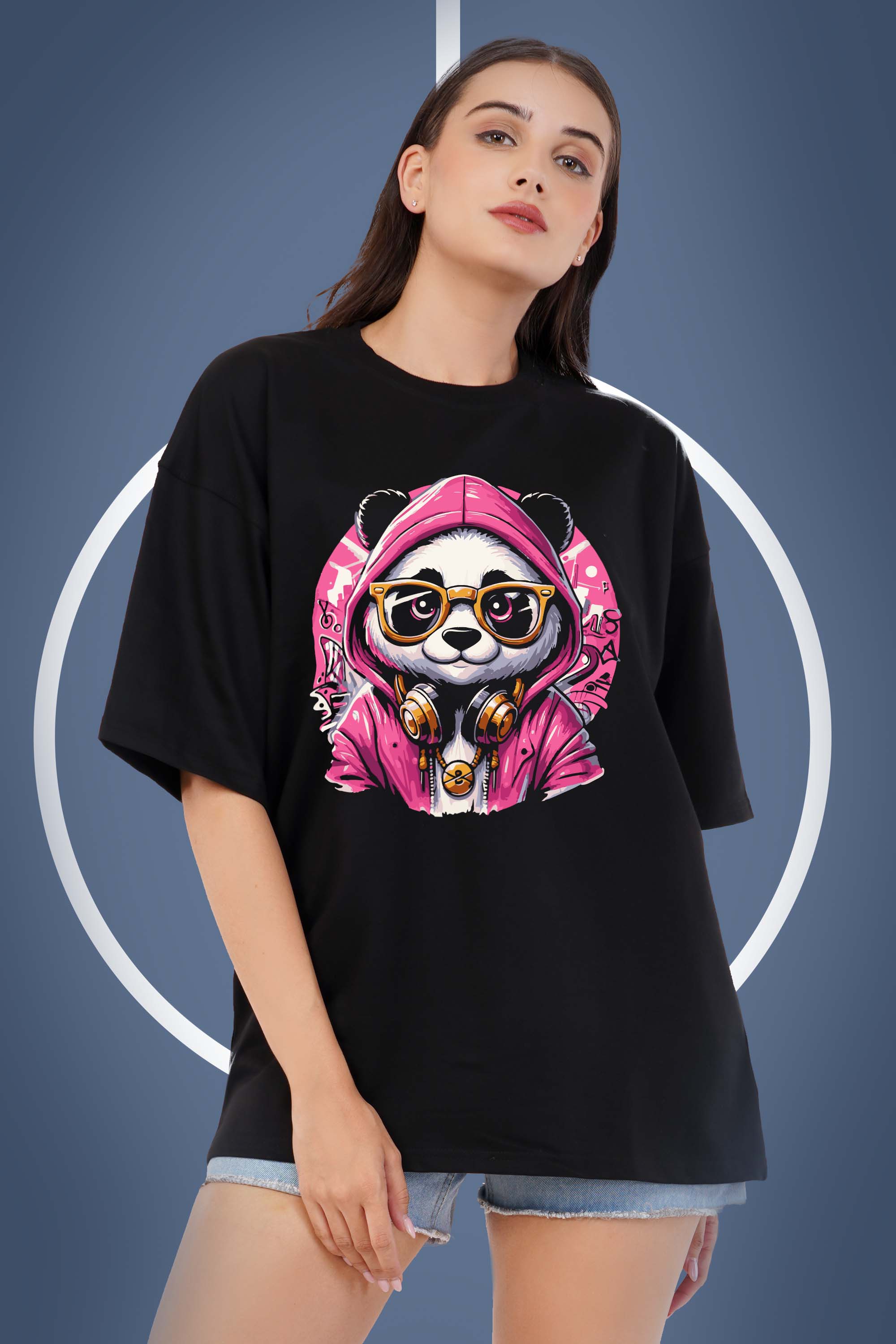 Cute Cat Black Oversized T-Shirt