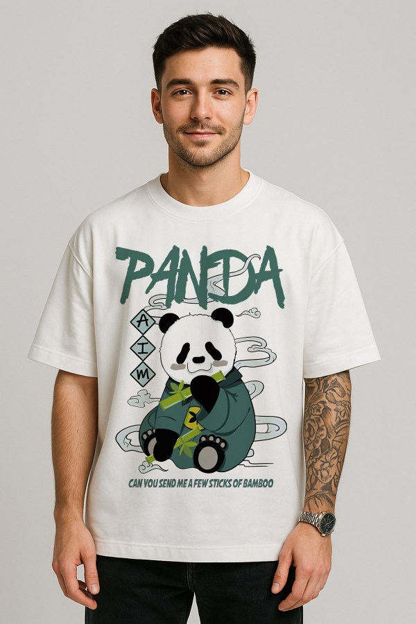 Panda White Oversized T-Shirt For Men - Image 2