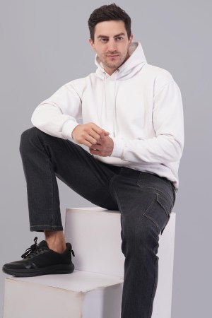 White Plain Hoodie For Men - Image 2