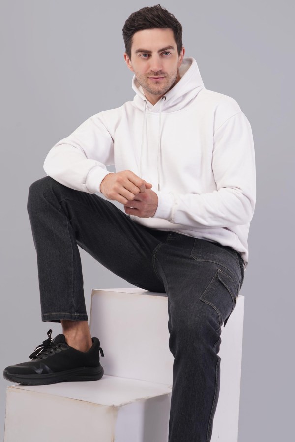 White Plain Hoodie For Men - Image 2