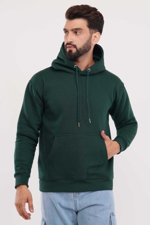 Green Plain Hoodie For Men - Image 3
