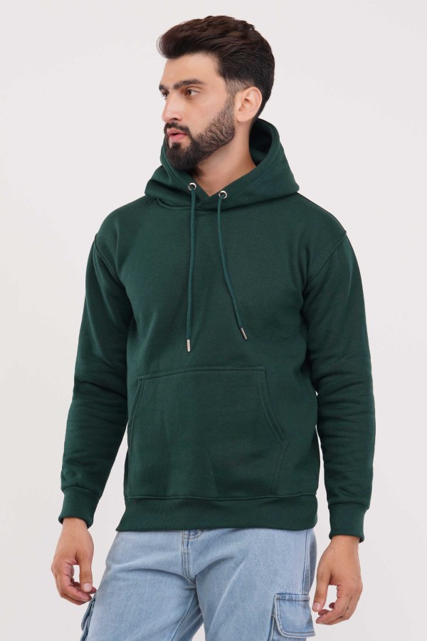 Green Plain Hoodie For Men - Image 4