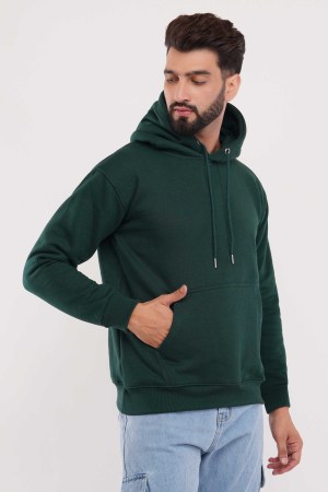 Green Plain Hoodie For Men