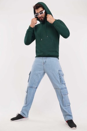 Green Plain Hoodie For Men - Image 2