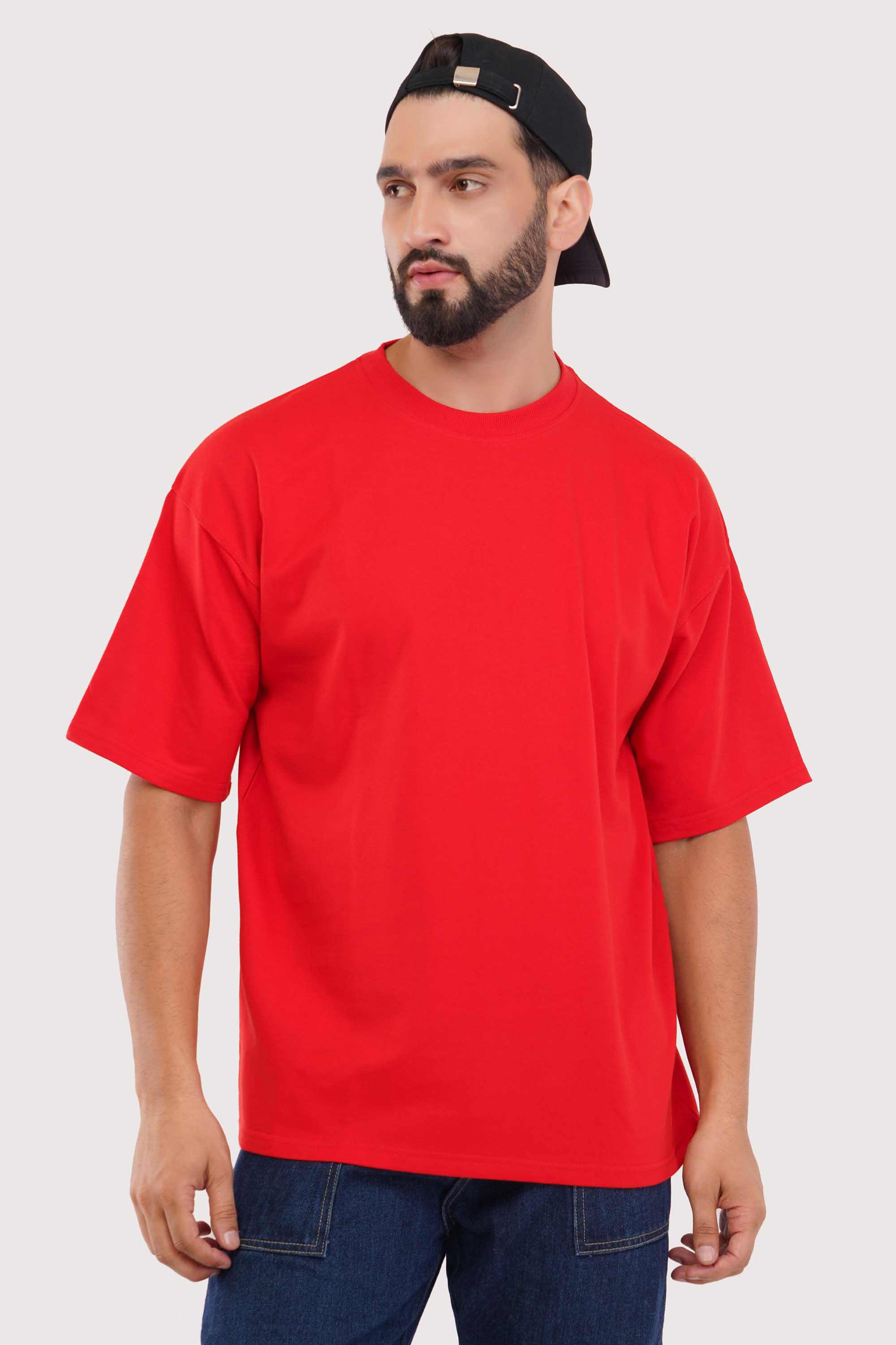 Red Plain Oversized T-Shirt For Men