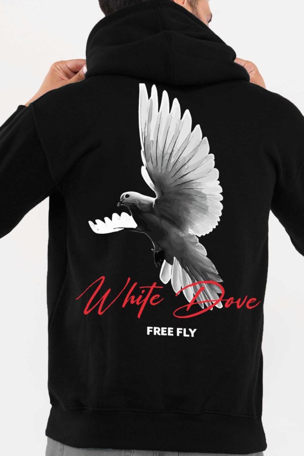 White Dove Black Hoodie For Men - Image 4