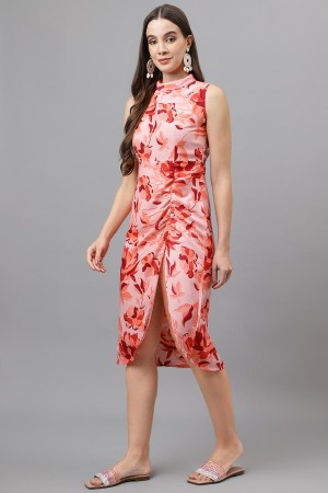 Red Cotton Blend Casual Western Dress - Image 5