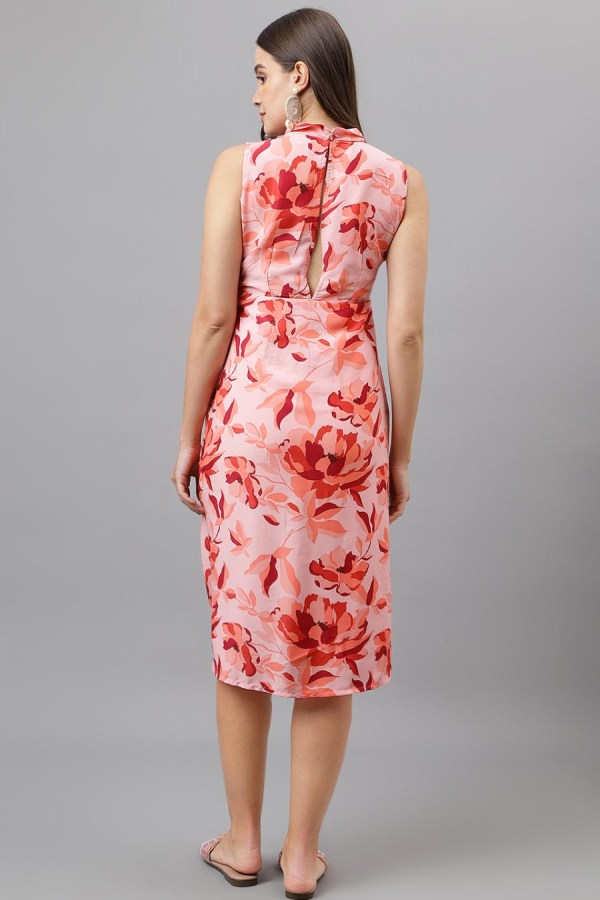 Red Cotton Blend Casual Western Dress - Image 7