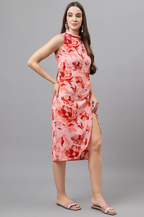Red Cotton Blend Casual Western Dress - Image 6